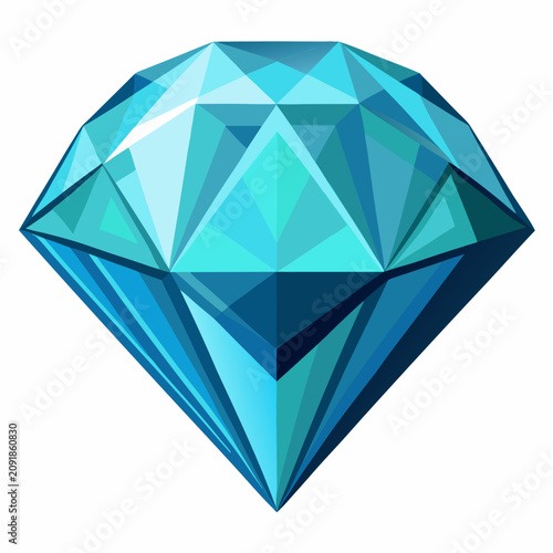Shiny Blue Diamond Gemstone with Detailed Facets Isolated on White Background, Clean Flat Vector Illustration