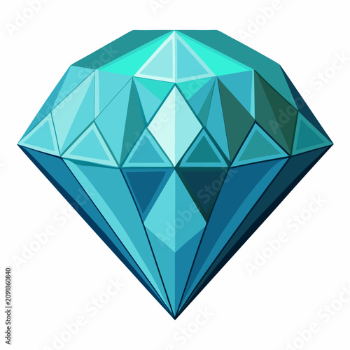 Shiny Blue Diamond Gemstone with Detailed Facets Isolated on White Background, Clean Flat Vector Illustration