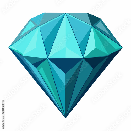 Shiny Blue Diamond Gemstone with Detailed Facets Isolated on White Background, Clean Flat Vector Illustration