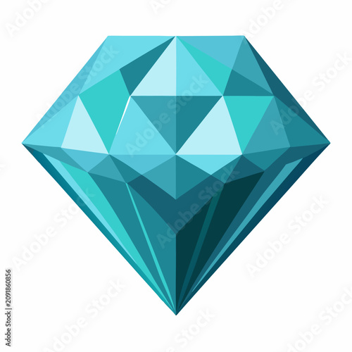 Shiny Blue Diamond Gemstone with Detailed Facets Isolated on White Background, Clean Flat Vector Illustration