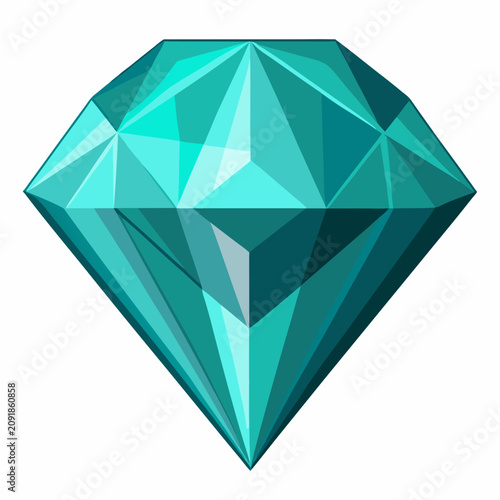 Shiny Blue Diamond Gemstone with Detailed Facets Isolated on White Background, Clean Flat Vector Illustration
