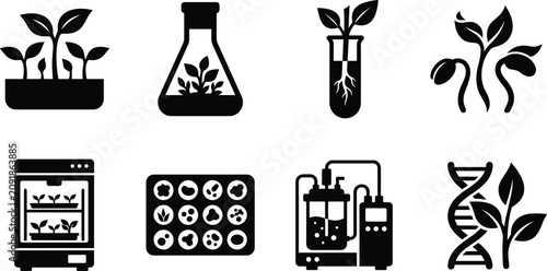 Plant Biotechnology and Laboratory Research Vector Icons for Science and Genetics ProjectsPlant Biotechnology and Laboratory Research Vector Icons for Science and Genetics Projects