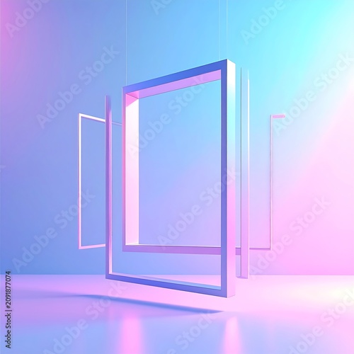 Pastel Geometric Rectangular Frames Floating in Minimal Abstract Gradient Space