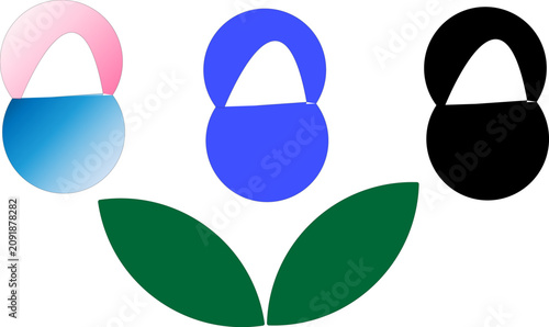 Schilderij op canvas Minimalist vector abstract flower trio with gradient blue and black blooms plus