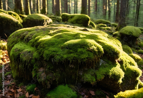Moss-covered rocks in fores...