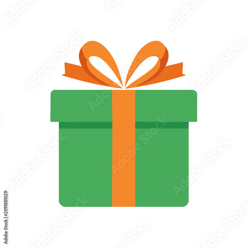 Tableau sur toile Green gift box with orange ribbon bow vector icon
