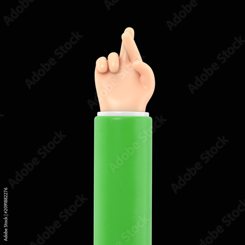 Cartoon Gesture Icon Mockup.3d hand cross fingers gesture.realistic businessman palm gesture emoji,3D rendering on black Screen for footage and clipping path.
