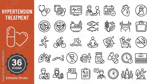 Tableau sur toile Hypertension treatment line icon set
