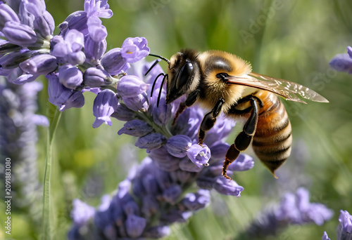 bee pollinating lavender fl...