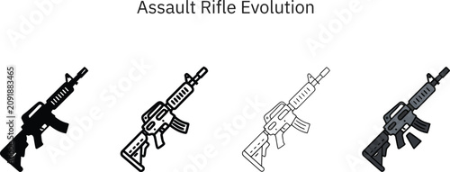 Schilderij op canvas Assault rifle evolution icon set displaying modern military weapon development i