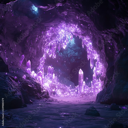 Enchanted Crystal Cave - A Luminous Purple Fantasy Landscape.