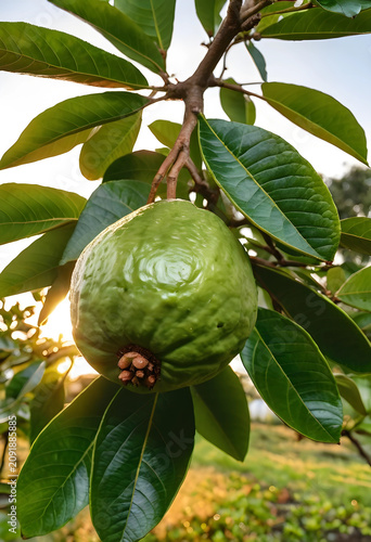 Green guava fruit growing o...