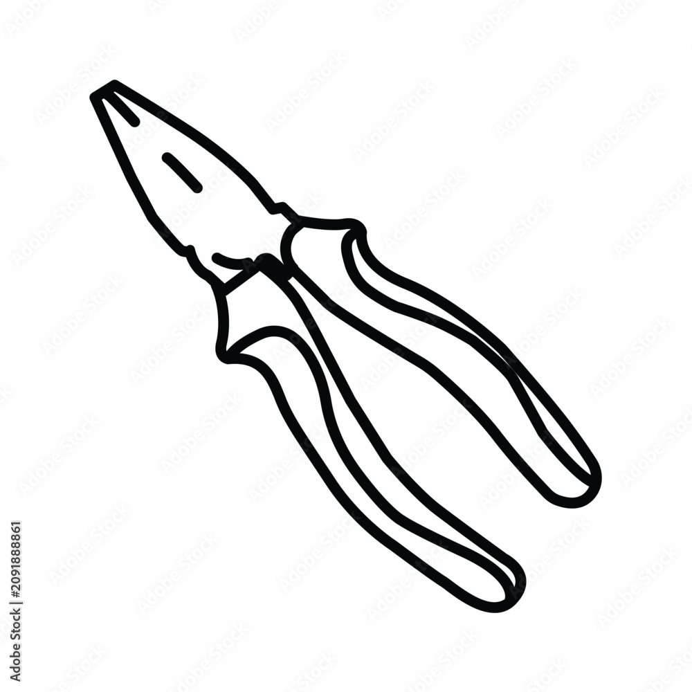 Obraz premium Hand pliers outline illustration isolated on a white background. Simple line art of a manual hand tool used for gripping, cutting, bending, and repair work. Ideal for construction, engineering, DIY.