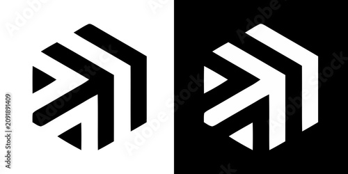 Abstract hexagonal geometric icon with intersecting stripes in black and white geometric abstract monochrome minimalist contrast business identity branding template symmetry creative