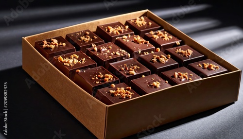 Rich Dark Chocolate Squares with Crunchy Toffee Bits in a Gift Box