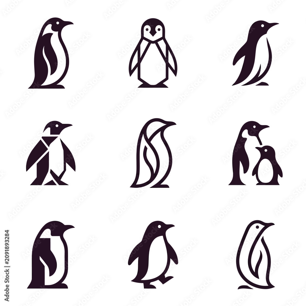 Obraz premium Collection of various penguin silhouettes standing.