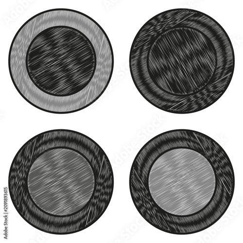 Foto Round sketch button set black vector graphic features hatched texture