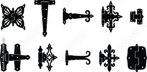 Photos Collection of Vintage and Ornamental Door Hinges in Black Silhouette Style for F