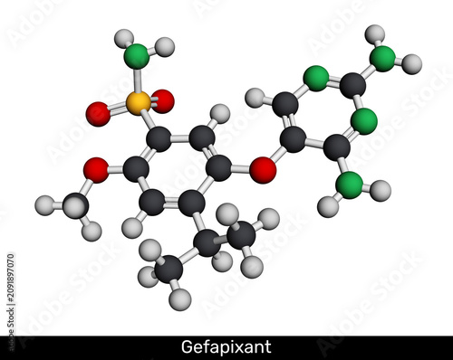 Fotografie Gefapixant drug molecule, selective P2X3 receptor antagonist, used for the treatment of refractory chronic cough