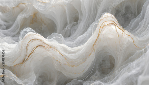 Silk Cascade Marble,Long flowing ribbon-like mineral streams.
Minimal metallic gold accents following graceful curves.
Soft depth with layered translucency.