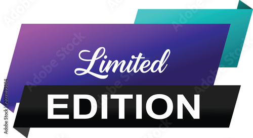 Fotografie Limited edition label with purple gradient, teal ribbon, and bold white text on