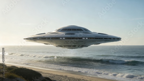 UFO hovering over beach