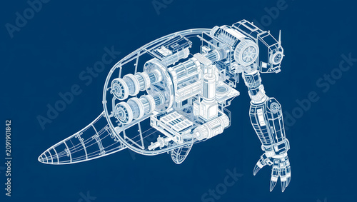Technical Cutaway Schematic of Mecha-Kaiju Beast Torso Unit