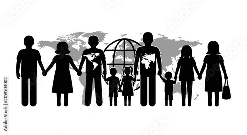 фотографія Silhouette of a diverse group of people holding hands.