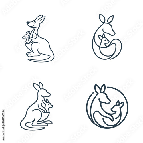 Obraz na plátně Kangaroo and joey line art.
