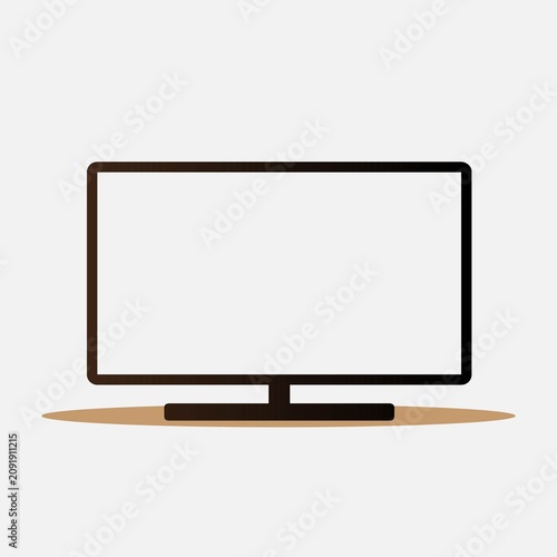 Modern flat screen tv on wooden stand isolated on white background
