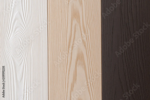 Three vertical wood boards texture in contrasting colors