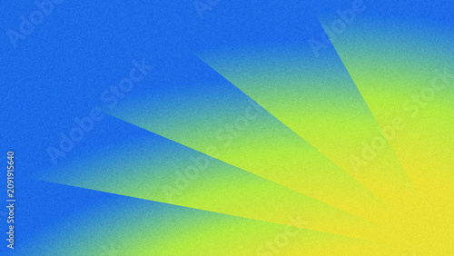 Foto Modern abstract graphic background featuring diagonal radial striped gradient shifting from deep blue to lime green and bright yellow, vintage grainy noise texture