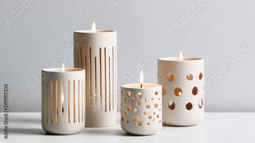 Burning Wax Candles with Glowing Flames Isolated on White Background and in Dark Black Background for Holiday Celebration and Candlelight Decoration