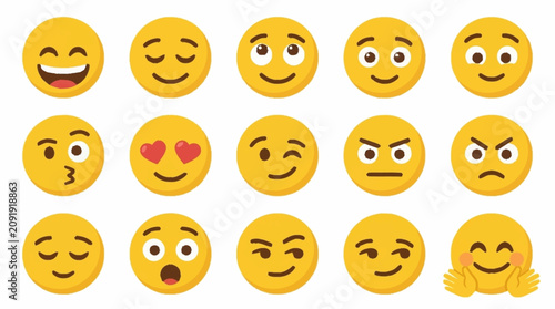 Cuadro en lienzo Collection of colorful emoji faces expressing various emotions.