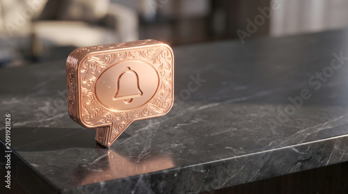 Elegant Rose Gold Notification Bell Icon on Marble Surface