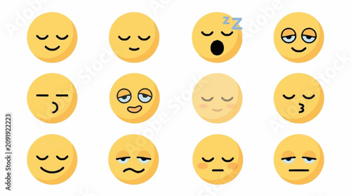 Tableau sur toile Collection of Yellow Emoticon Faces with Various Expressions.