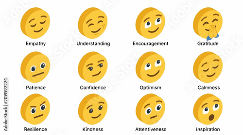 Cuadro en lienzo Collection of colorful emoji faces expressing various emotions.