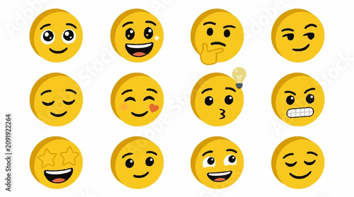 Canvastavla Collection of Yellow Emoticon Faces with Various Expressions.