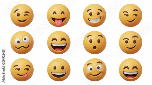 Fotografie Collection of colorful emoji faces with various expressions.