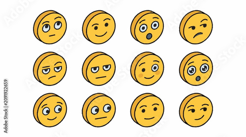 Tableau sur toile Collection of Yellow Cartoon Emotion Faces.