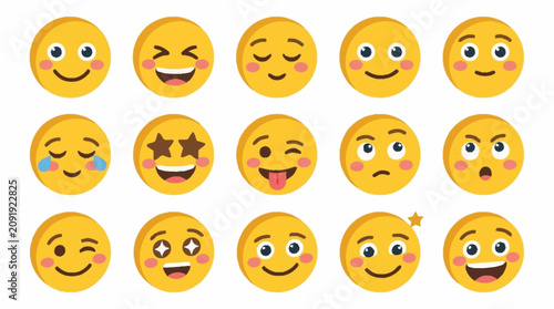 Photos Collection of colorful emoji faces expressing various emotions.