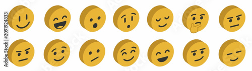 Bilde på lerret Collection of colorful cartoon emoji faces expressing emotions.