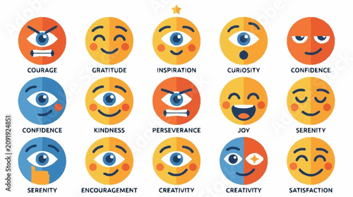 Fotografía Colorful Emoticon Faces Expressing Various Emotions.