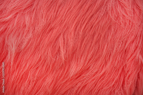 Bright pink fur fabric with long hair is spread out flat for crafting or design purposes