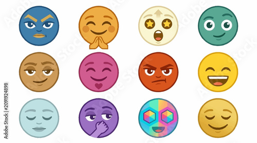 Quadro su tela Colorful Emoji Faces Expressing Various Emotions.