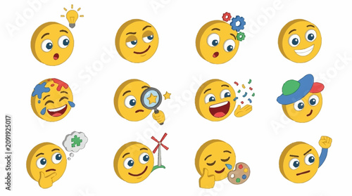 Schilderij op canvas Colorful cartoon emoji faces expressing various emotions.