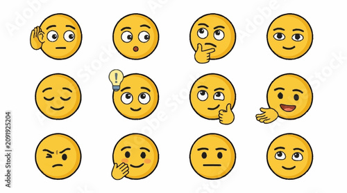 Quadro su tela Collection of Yellow Emoticon Faces Expressing Various Emotions.