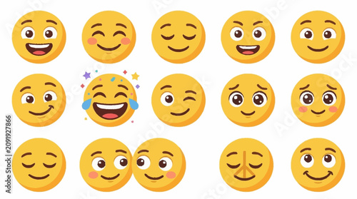 Photos Collection of colorful emoji faces expressing various emotions.