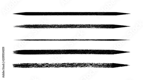 Collection of black chalk brush strokes featuring rough wavy zigzag patterns and straight horizontal underline elements vector illustration for artistic design and decorative texture.