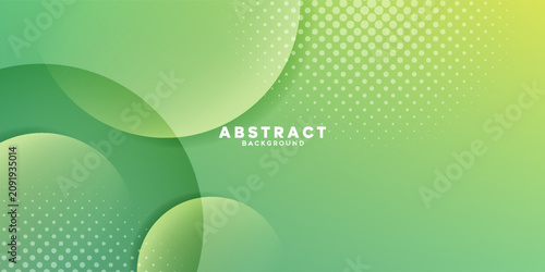 Abstract minimal cyan and green gradient background with dynamic overlapping circles. Halftone dot pattern design element for corporate presentation.